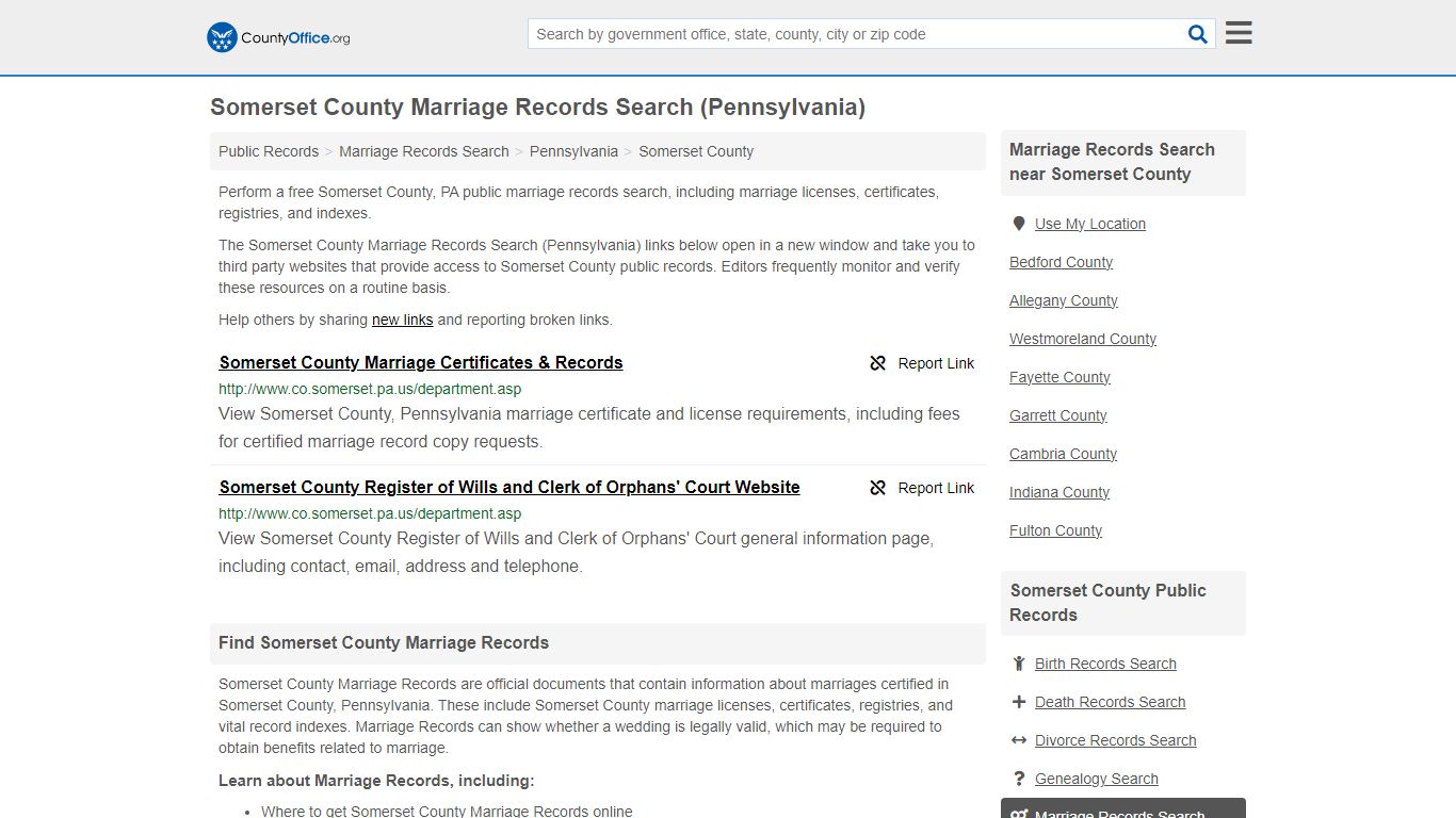 Somerset County Marriage Records Search (Pennsylvania)