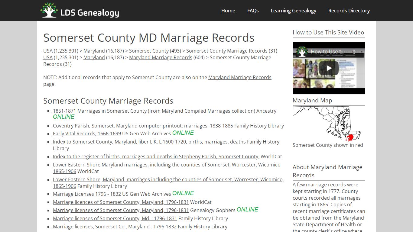 Somerset County MD Marriage Records - ldsgenealogy.com