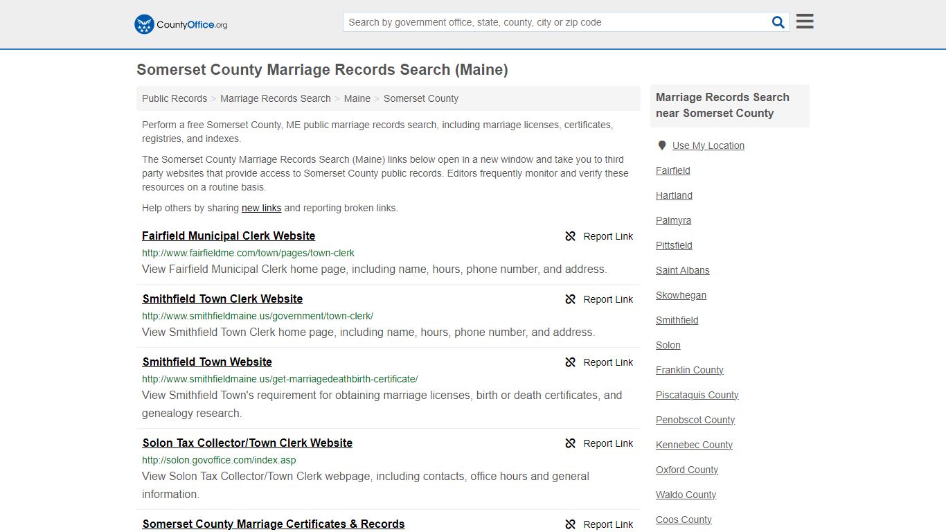 Somerset County Marriage Records Search (Maine) - County Office