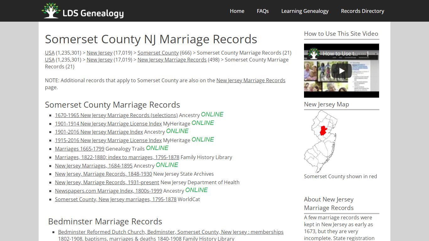 Somerset County NJ Marriage Records - ldsgenealogy.com